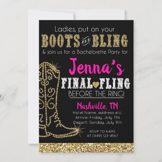 Laarzen en Bling Country Western Nashville Feestje Kaart (Voorkant)