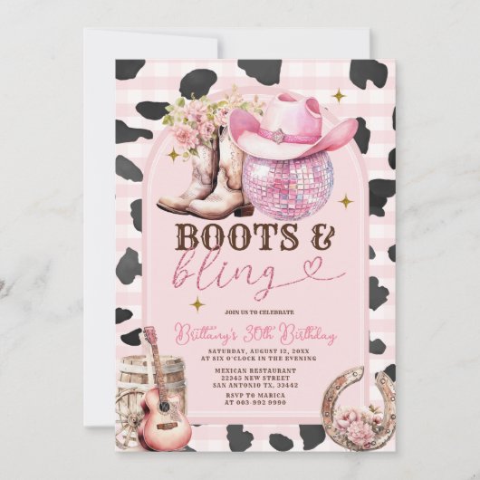 Laarzen en Bling Skin Cowgirl Westerne verjaardag Kaart (Voorkant)