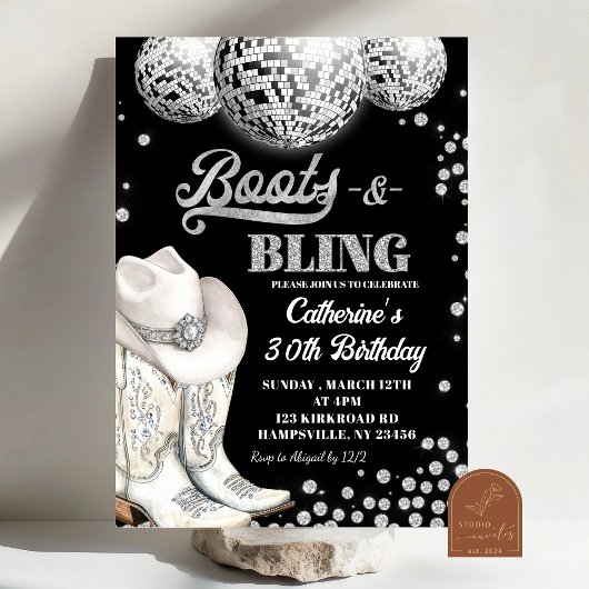 Laarzen en Bling Zilveren Verjaardagsfeest Kaart