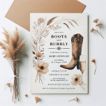 Laarzen en borrelend Vrijgezellenfeest Kaart<br><div class="desc">Geniet van de geest van liefde, gelach en de belofte van eeuwig met onze "Boots and Bubbly Bridal Shower Invitations." Perfect voor de bruid die rustieke charme combineert met elegante verfijning, deze uitnodigingen zijn een voorbode van een viering waar chique land ontmoet sprankelende soirée. Elke uitnodiging is een creatief doek,...</div>