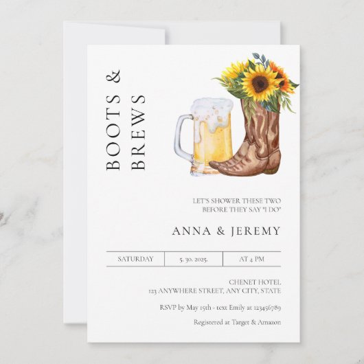 Laarzen en Brouwsels Koppel Bruiloft Modern Minima Kaart (Voorkant)