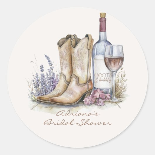 Laarzen en Bruisend Bloem Bruidsdouche Ronde Sticker (Voorkant)