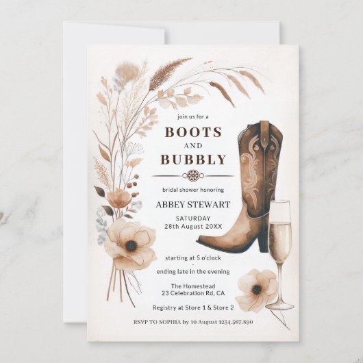 Laarzen En Bruisend Bruidsfeest Kaart (Voorkant)