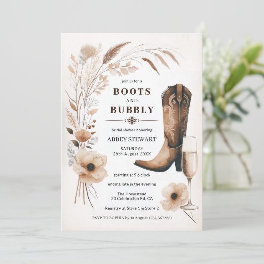 Laarzen En Bruisend Bruidsfeest Kaart (Staand voorkant)
