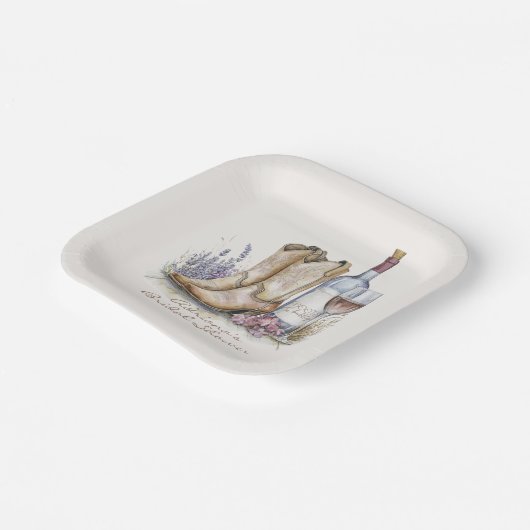 Laarzen en Bruisende Bloem Bruidsfeest Papieren Bordje (Gebogen)