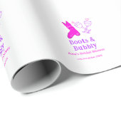 Laarzen en bruisende champagnefles bruidsfeest roz cadeaupapier (Rol Hoek)