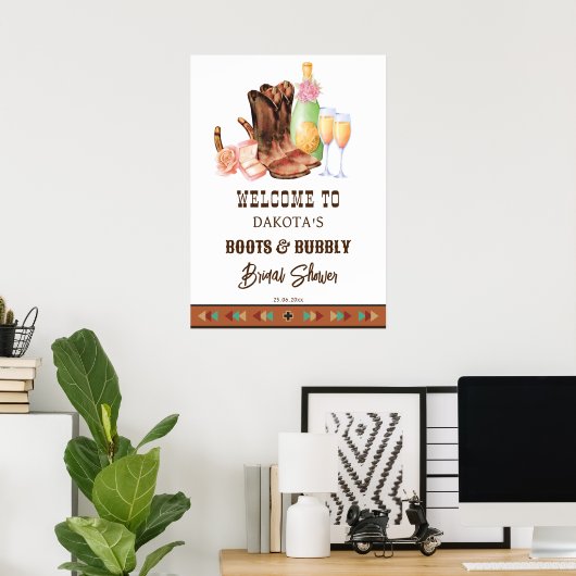 Laarzen en bruisende western cowgirl brunch welkom poster (Thuiskantoor)