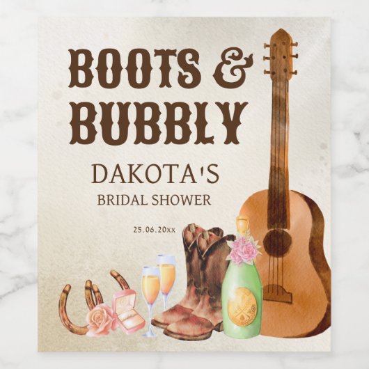 Laarzen en bruisende western rodeo cowgirl brunch wijn etiket (Enkel label)