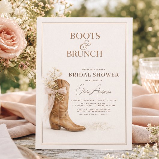 Laarzen en Brunch Bloemenslinger Bruidsfeest Kaart