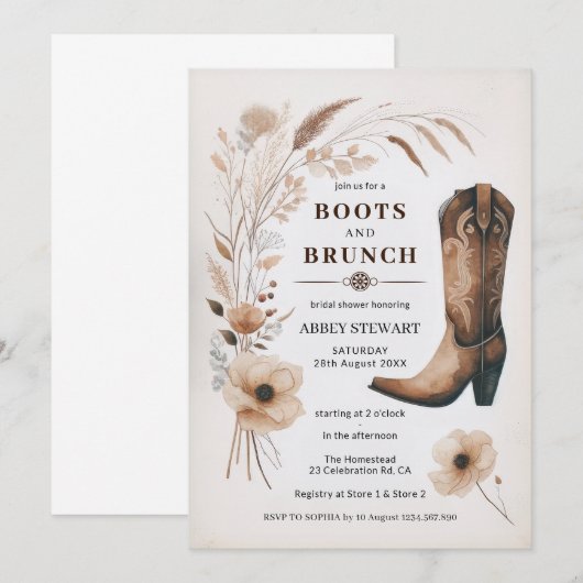 Laarzen en Brunch Vrijgezellenfeest Kaart (Voorkant / Achterkant)