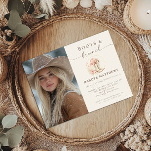 Laarzen en Brunch Western Bloem Bruidsfeest Kaart