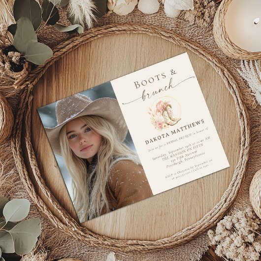 Laarzen en Brunch Western Bloem Bruidsfeest Kaart