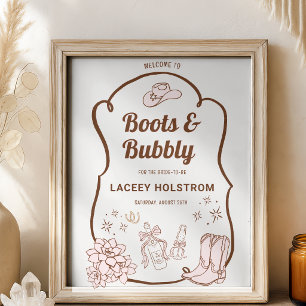 Laarzen En Bubbel Cowgirl Bruiloftsborrel Welkom  Poster
