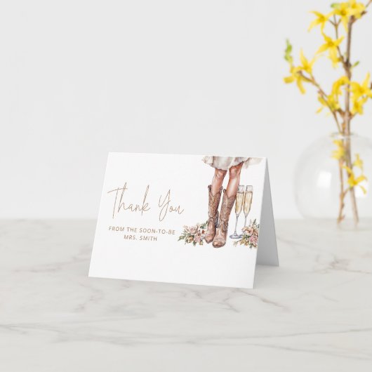 Laarzen en bubbelig Vrijgezellenfeest bedankt Kaart (Gele Bloem)