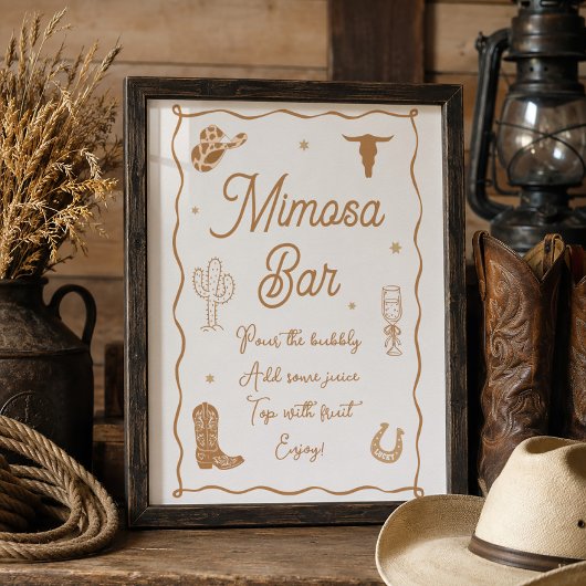 Laarzen en Bubbelige Bruiloftsdouche Mimosa Bar Poster