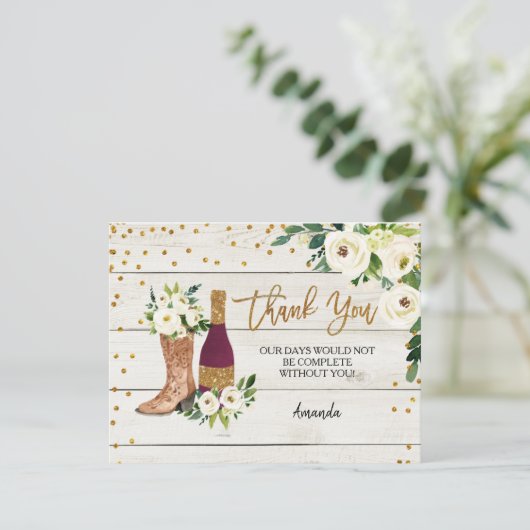 Laarzen en Bubbelige Rustieke Dankkaart Bedankkaart (Staand voorkant)