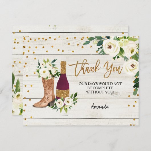 Laarzen en Bubbelige Rustieke Dankkaart Bedankkaart (Voorkant / Achterkant)