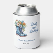 Laarzen en bubbels Blauw Westers Bruiloftsfeest Blikjeskoeler (Blikje Voorkant)