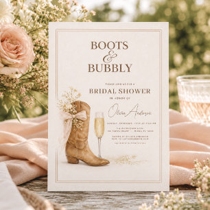 Laarzen en bubbels bloemensjerp bruidsdouche kaart