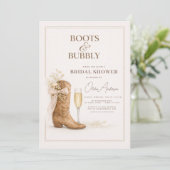 Laarzen en bubbels bloemensjerp bruidsdouche kaart (Staand voorkant)