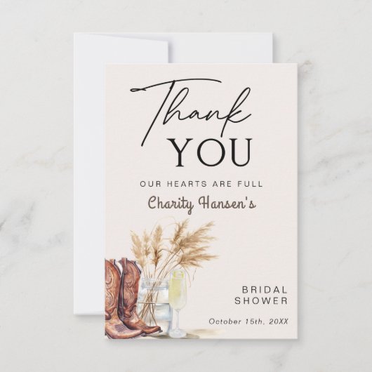 Laarzen en bubbels Boho Bruidsdiner Dank Je Bedankkaart (Voorkant)