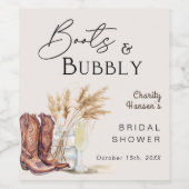 Laarzen en bubbels Boho Pampagras Bruidsdouche Wijn Etiket (Enkel label)