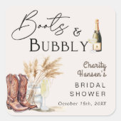 Laarzen en bubbels Boho Pampas Gras Bruidsdiner Vierkante Sticker (Voorkant)