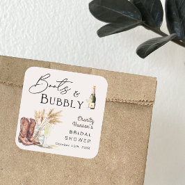Laarzen en bubbels Boho Pampas Gras Bruidsdiner Vierkante Sticker