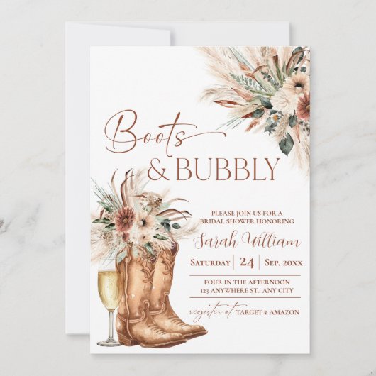 Laarzen en bubbels Bruidsdouche Uitnodiging (Voorkant)