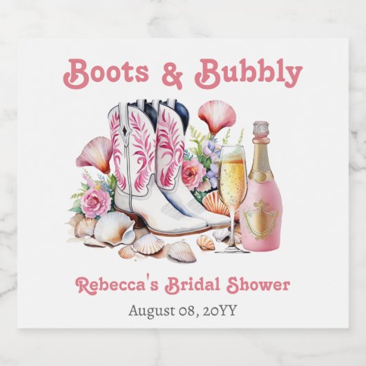 Laarzen en bubbels Bruiloftsfeestelijke kustcowgir Sparkling Wijnetiket (Enkel label)