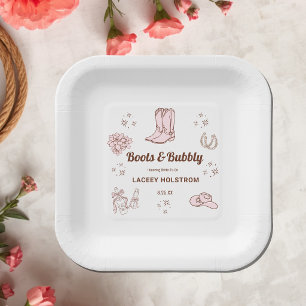 Laarzen en bubbels Cowgirl Bruiloftsfeest Papieren Bordje