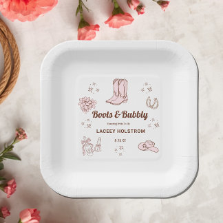 Laarzen en bubbels Cowgirl Bruiloftsfeest Papieren Bordje