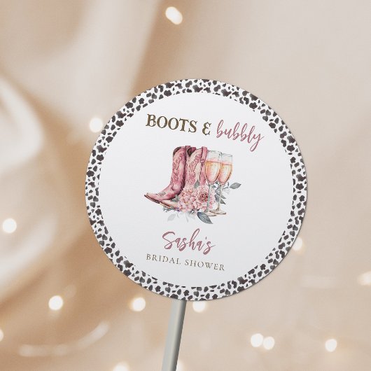 Laarzen en bubbels Elegante Roze Bruidsdouche Ronde Sticker