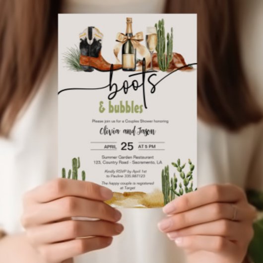 Laarzen en Bubbels Koppels Douche uitnodiging kaar