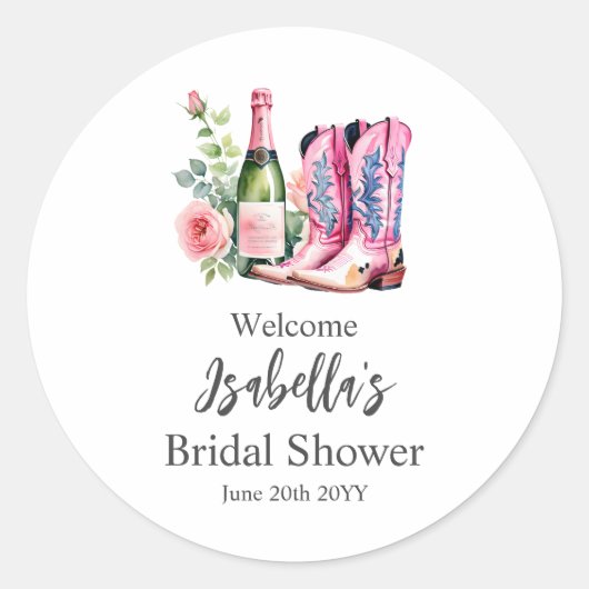 Laarzen en bubbels Roze Bruidsdouche Ronde Sticker (Voorkant)