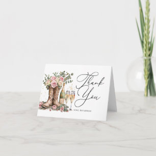 Laarzen en bubbels rustieke westerse bruidsdouche bedankkaart