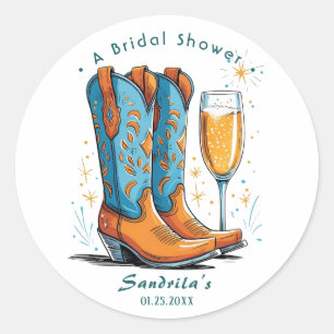 Laarzen en bubbels Westers Handgetekend Ronde Sticker