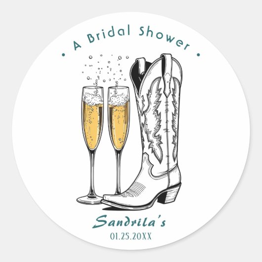 Laarzen en bubbels Westers Handgetekend Ronde Sticker (Voorkant)