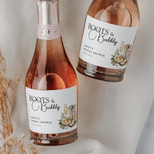 Laarzen en bubbels Westerse Bruidsborrel Sparkling Wijnetiket