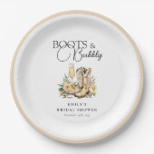 Laarzen en bubbels Westerse Bruiloftsborrel Papieren Bordje (Voorkant)