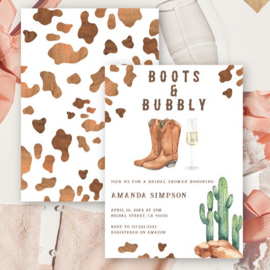 Laarzen en bubbels Westerse Rodeo Bruidsdouche Kaart