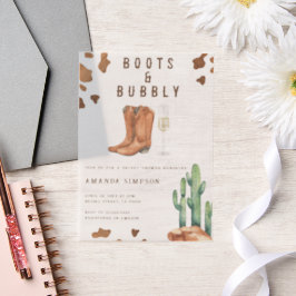Laarzen en bubbels Westerse Rodeo Bruiloftsborrel  Vellum Uitnodigingen