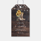 Laarzen en bubbels zonnebloemen bruidsdiner  cadeaulabel (Voorkant)