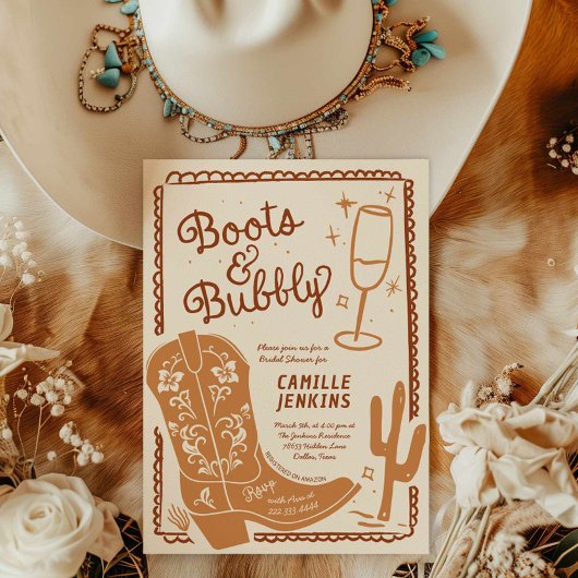 Laarzen en Bubble Hand getrokken Vrijgezellenfeest Kaart