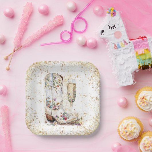 Laarzen en Bubble Western Bruid Wild West Country Papieren Bordje (Feest)