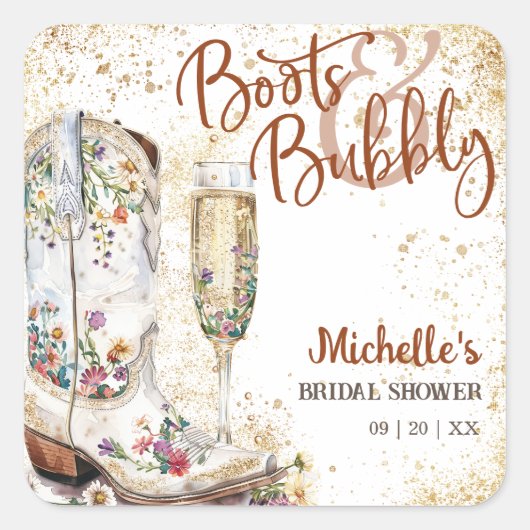 Laarzen en Bubble Western Bruid Wild West Country Vierkante Sticker (Voorkant)