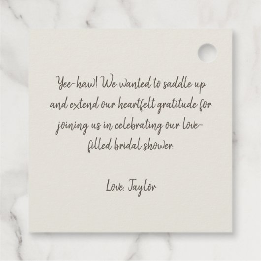 Laarzen en Bubble Western Vrijgezellenfeest Bedankjes Labels (Achterkant)