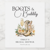 Laarzen en Bubble Western Vrijgezellenfeest Wijn Etiket (Enkel label)