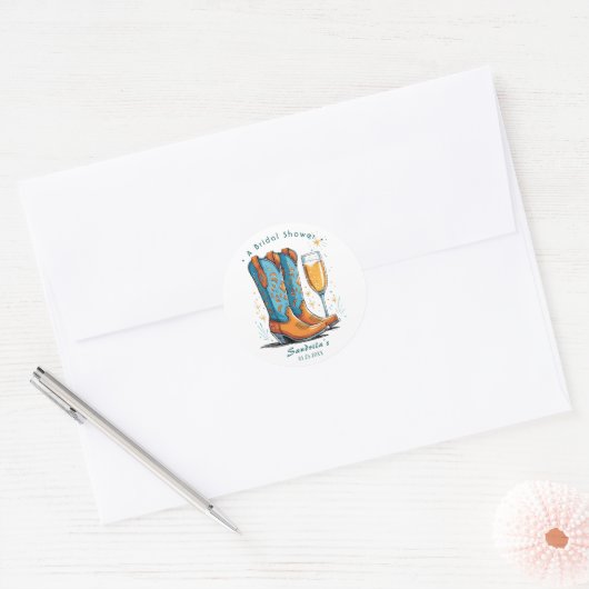 Laarzen en Bubble Westerne Hand getrokken Ronde Sticker (Envelop)