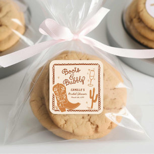 Laarzen en Bubble Westerne Hand getrokken Vierkante Sticker